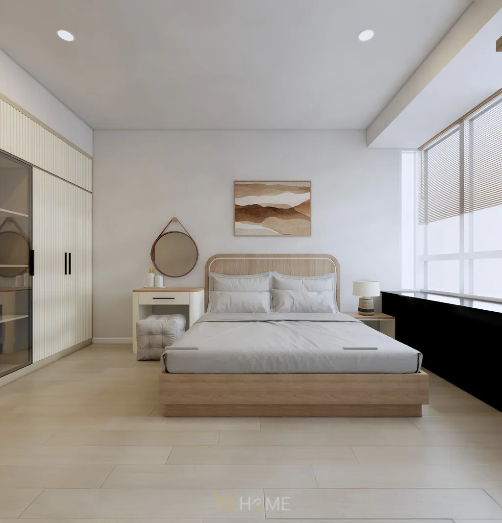 Thiết kế 3D cho phòng ngủ nội thất căn hộ Sunrise City theo phong cách Minimalist