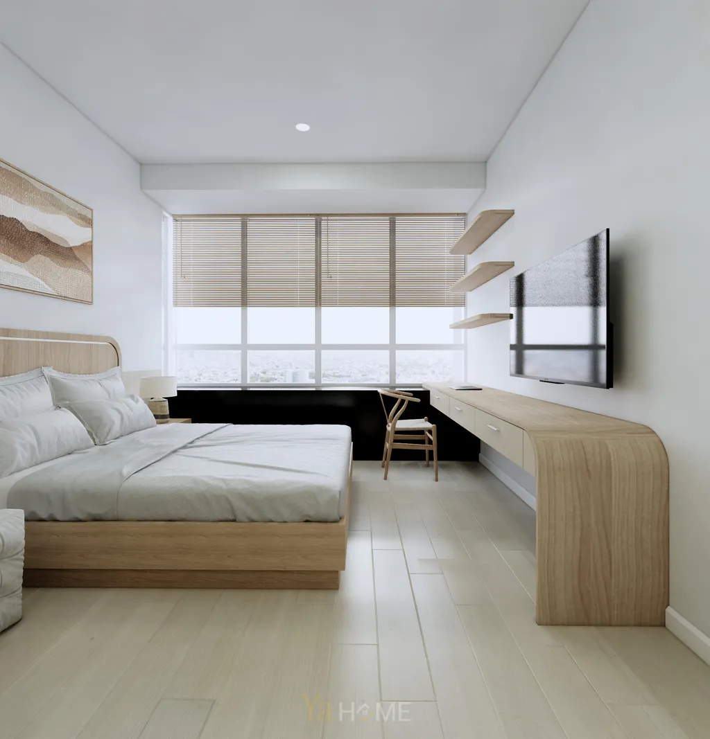 Thiết kế 3D cho phòng ngủ nội thất căn hộ Sunrise City theo phong cách Minimalist