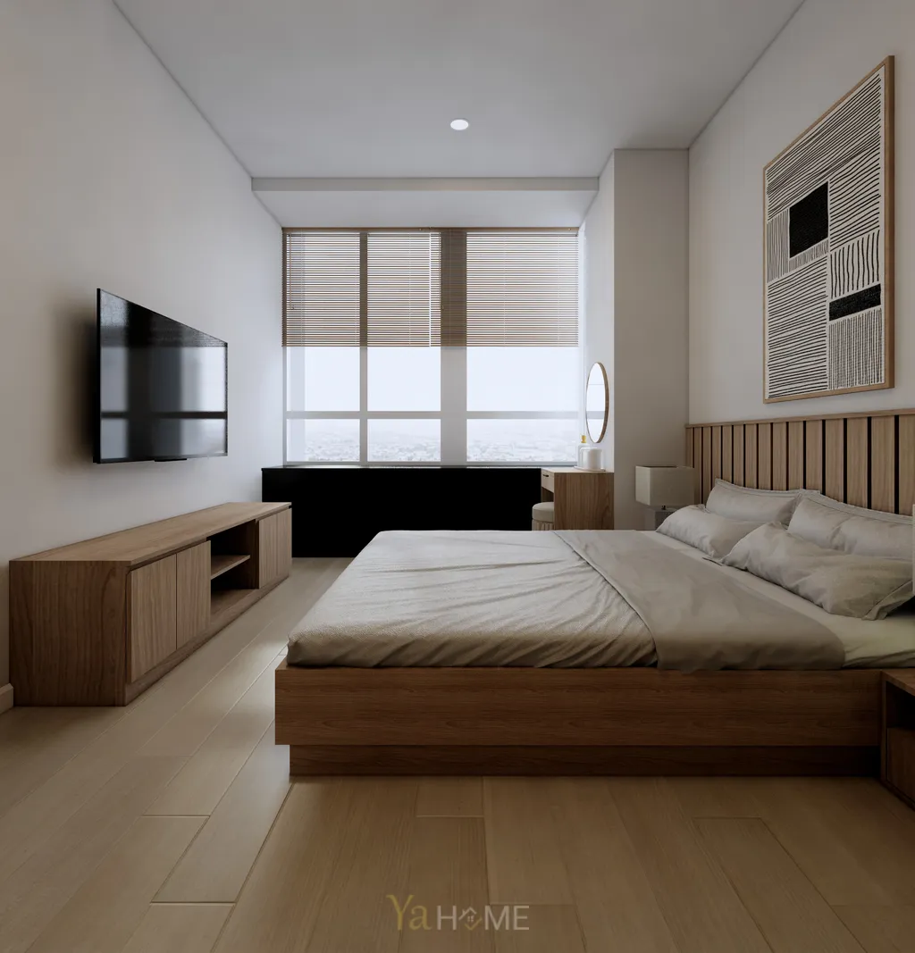 Thiết kế 3D cho phòng ngủ nội thất căn hộ Sunrise City theo phong cách Minimalist