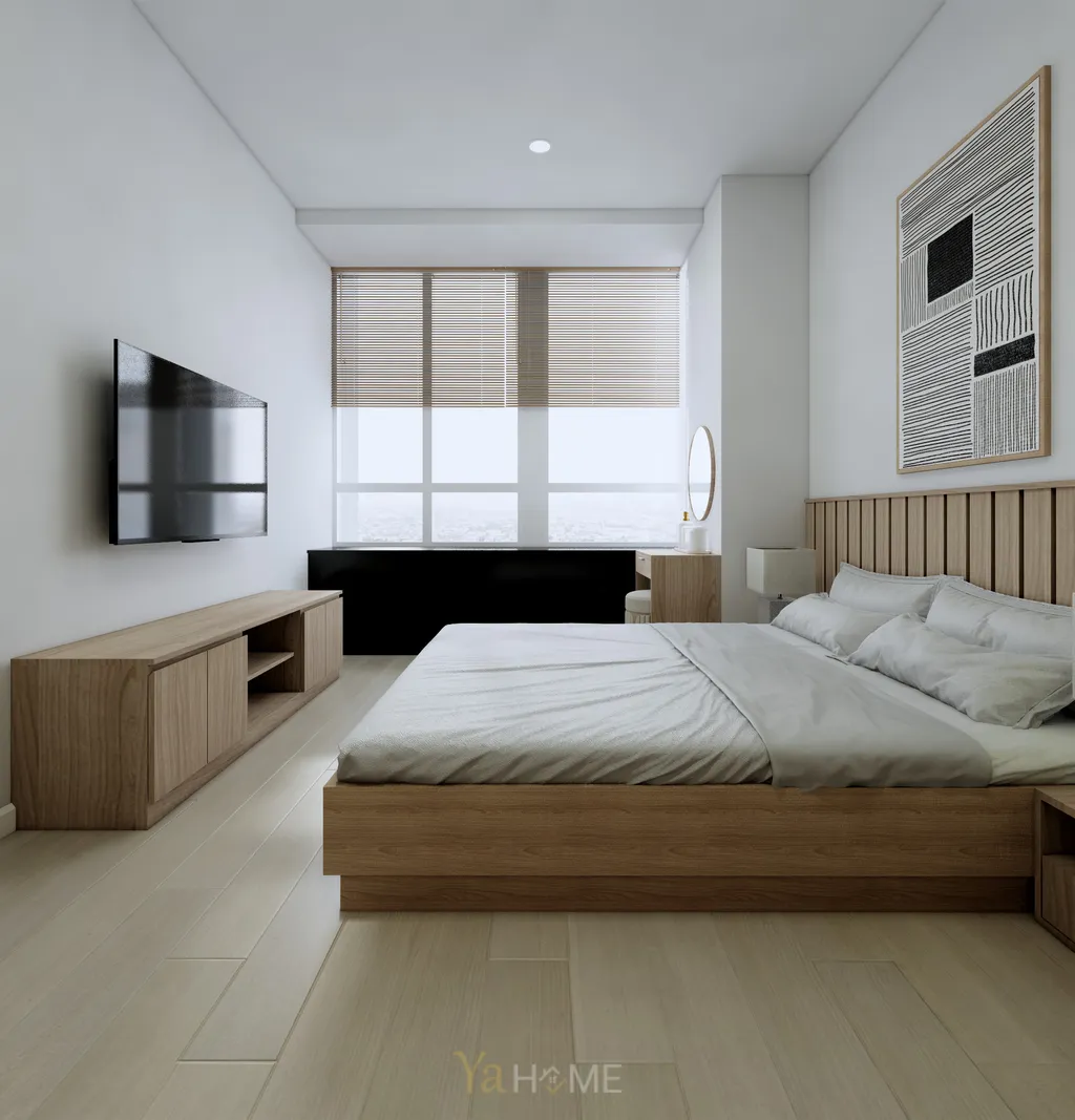 Thiết kế 3D cho phòng ngủ nội thất căn hộ Sunrise City theo phong cách Minimalist