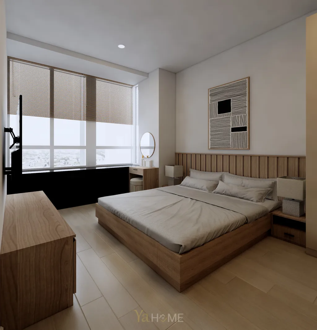 Thiết kế 3D cho phòng ngủ nội thất căn hộ Sunrise City theo phong cách Minimalist