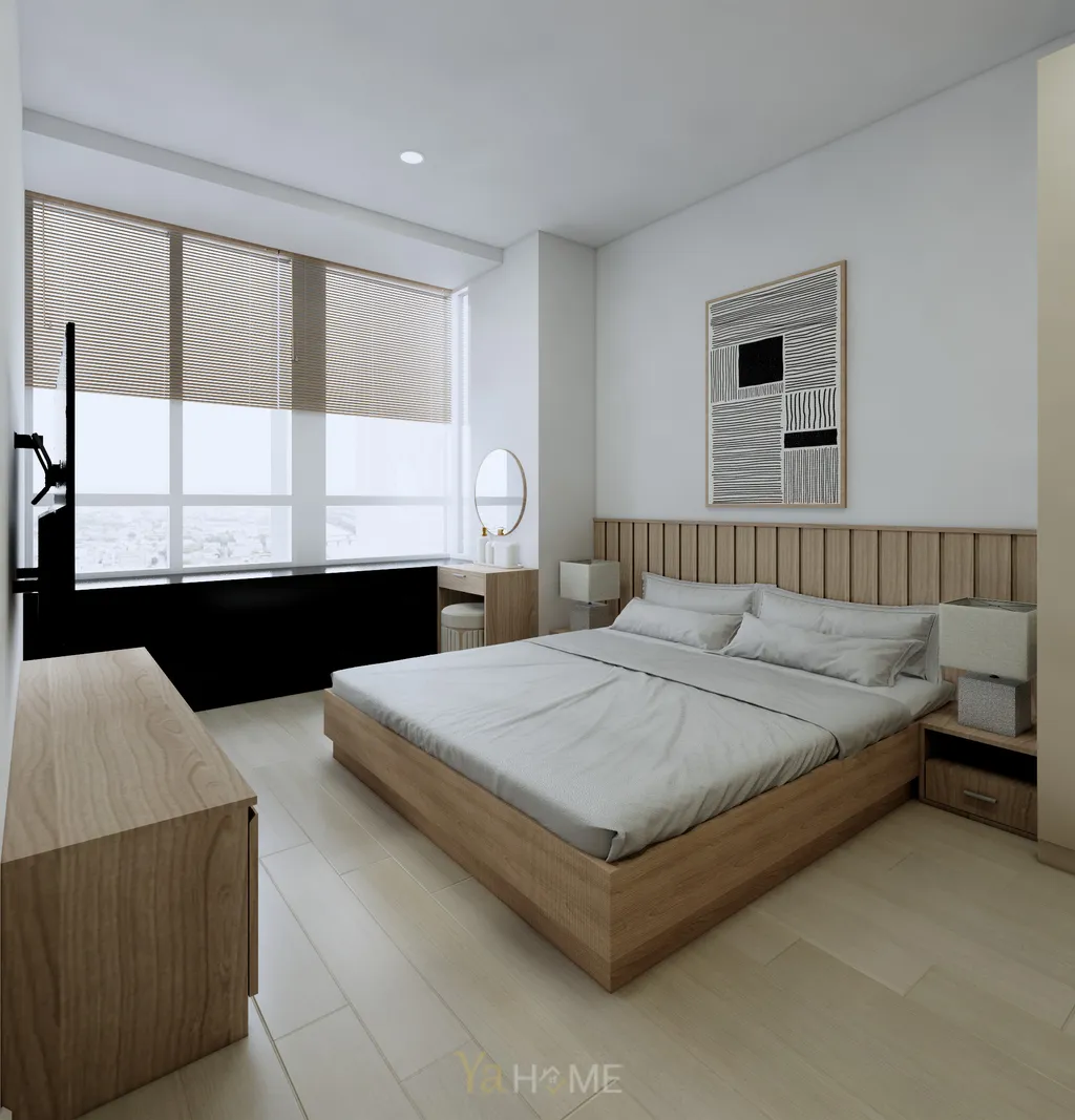 Thiết kế 3D cho phòng ngủ nội thất căn hộ Sunrise City theo phong cách Minimalist