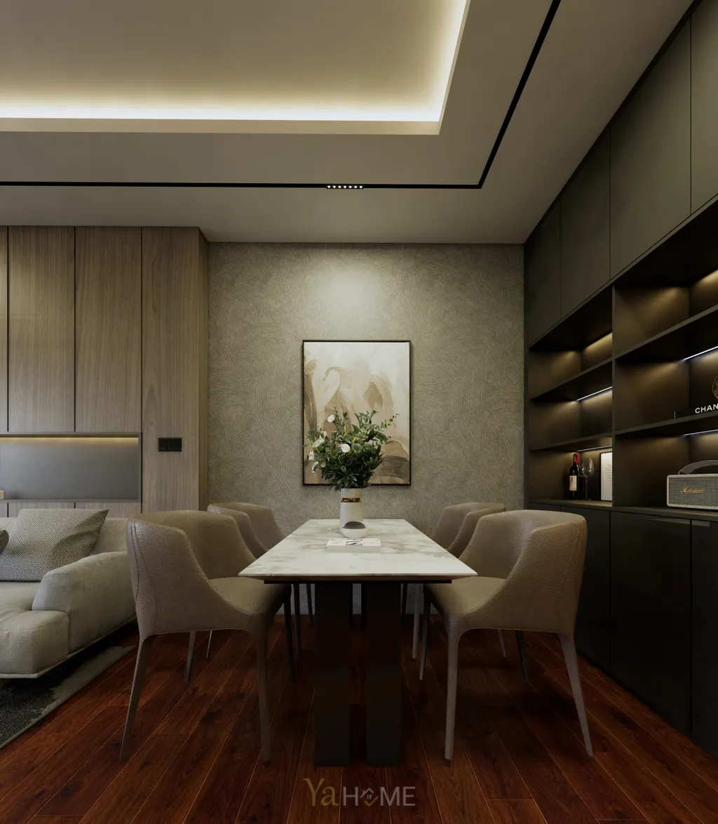 Thiết kế 3D cho nội thất phòng ăn căn hộ Akari City theo phong cách Modern