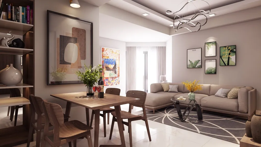 Thiết kế 3D nội thất phòng khách, phòng ăn cho Căn hộ Masteri Thảo Điền theo phong cách Modern