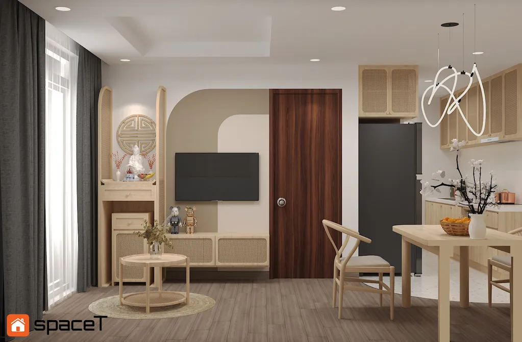 Thiết kế Concept nội thất phòng khách, phòng ăn Căn hộ Samsora Riverside - Phong cách Japandi