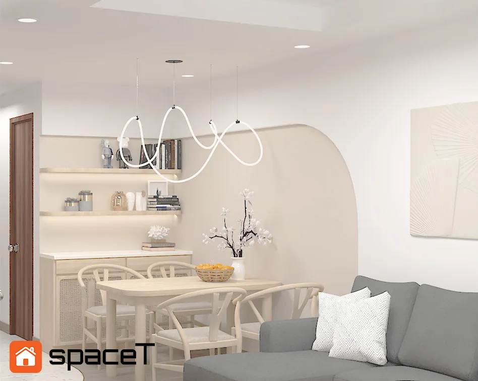 Thiết kế Concept nội thất phòng khách, phòng ăn Căn hộ Samsora Riverside - Phong cách Japandi