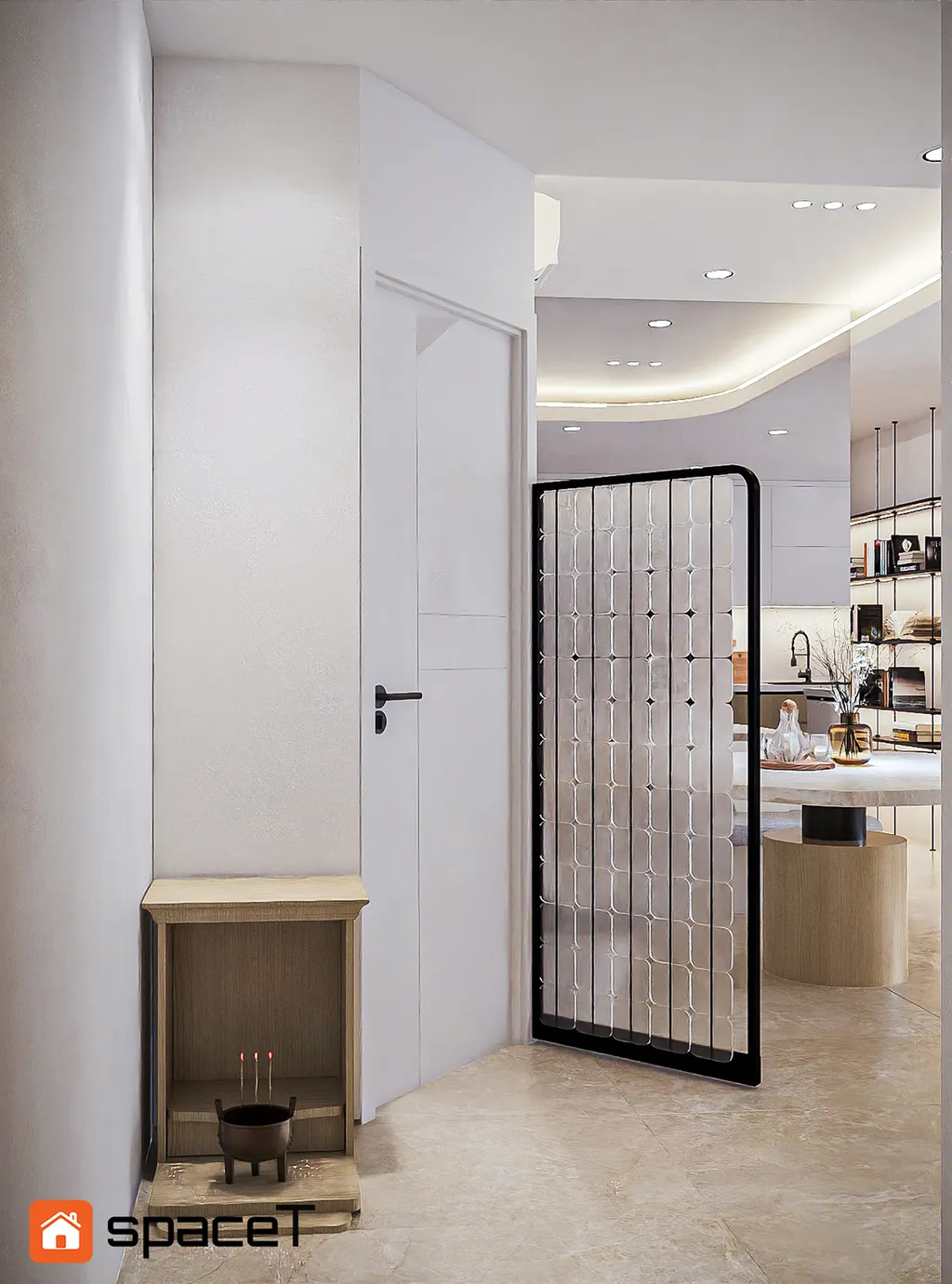 Concept 3D nội thất khu vực thờ Căn hộ Sunrise City View - Phong cách Minimalist