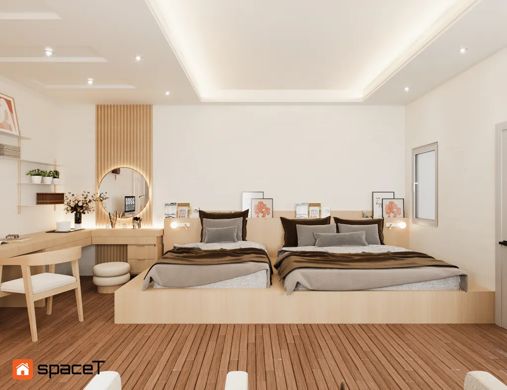 Concept 3D nội thất phòng ngủ Nhà phố Quận Bình Thạnh phong cách Japandi