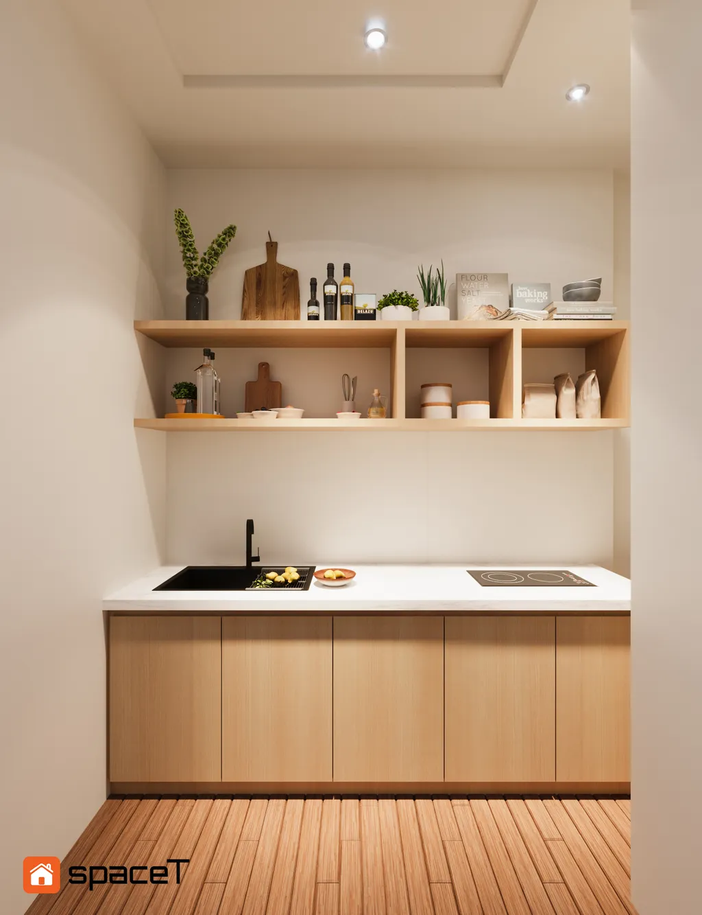 Concept 3D nội thất nhà bếp Nhà phố Quận Bình Thạnh phong cách Japandi