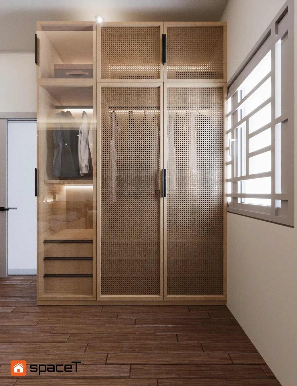 Concept 3D nội thất phòng ngủ Nhà phố Quận Bình Thạnh phong cách Japandi