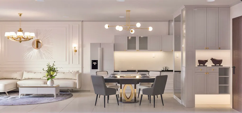 Concept 3D nội thất phòng ăn, nhà bếp Căn hộ II Sora Bình Dương phong cách Neo Classic