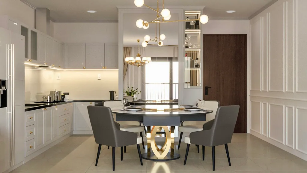 Concept 3D nội thất phòng ăn, nhà bếp Căn hộ II Sora Bình Dương phong cách Neo Classic