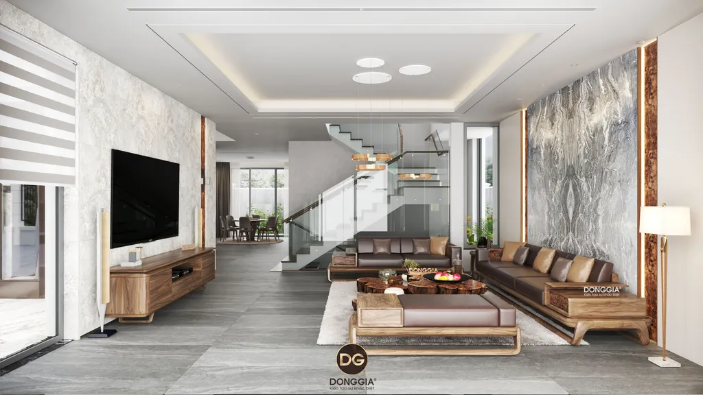 Vách tivi đơn giản cho nhà phố
