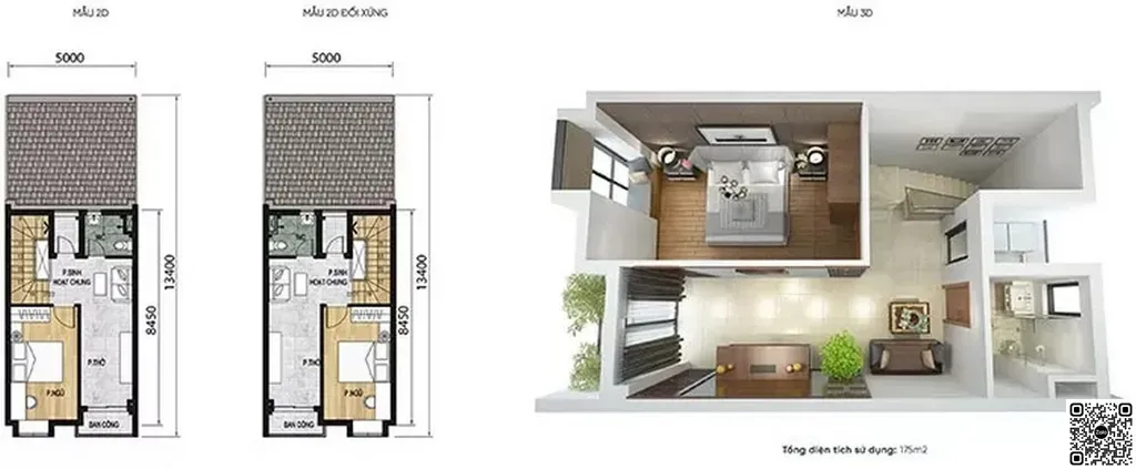 Thiết kế 2D, 3D tầng 2 nhà phố - Sun Casa