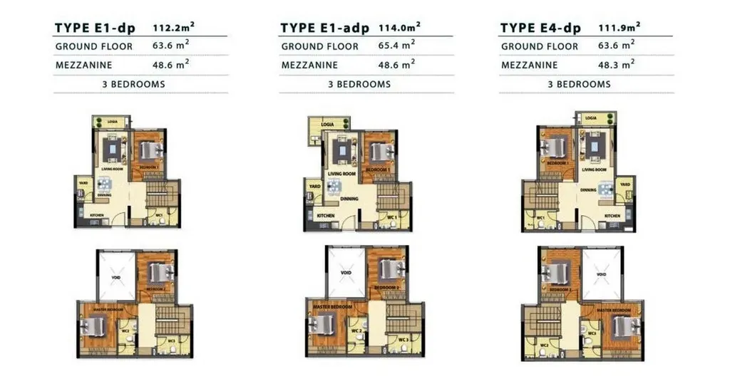 Mặt bằng các loại hình căn hộ duplex 3 phòng ngủ chung cư Celadon Tân phú