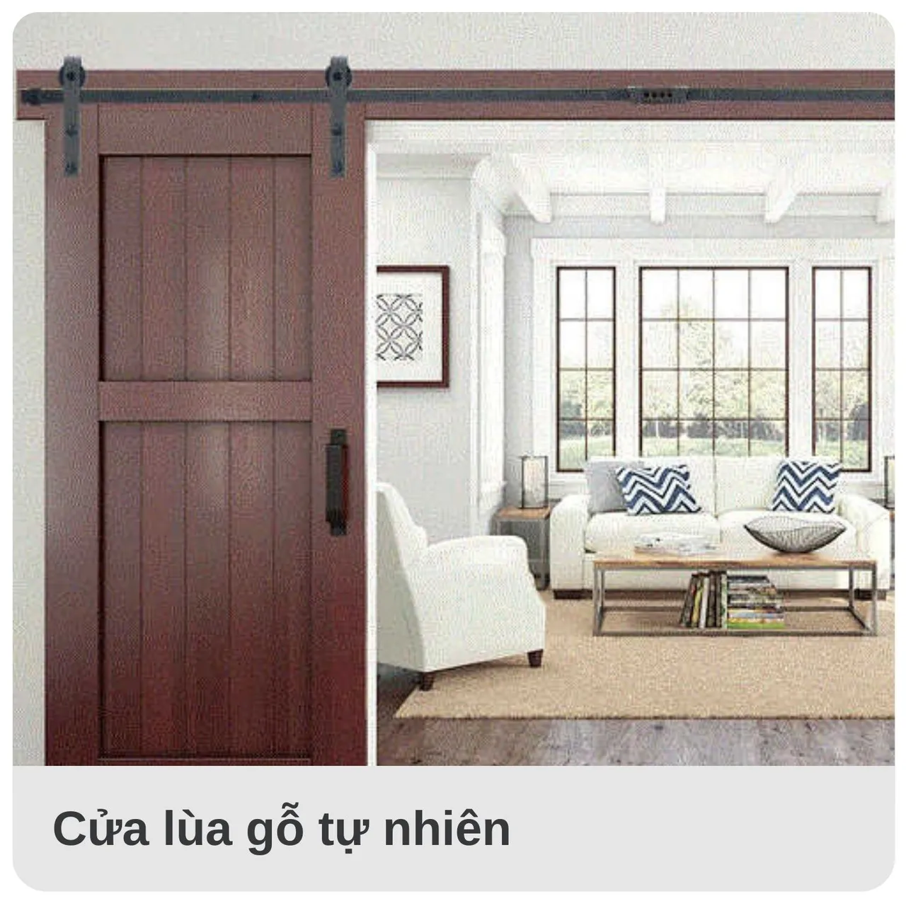 Mẫu cửa gỗ tự nhiên thiết kế theo phong cách cửa mở trượt (mở lùa)
