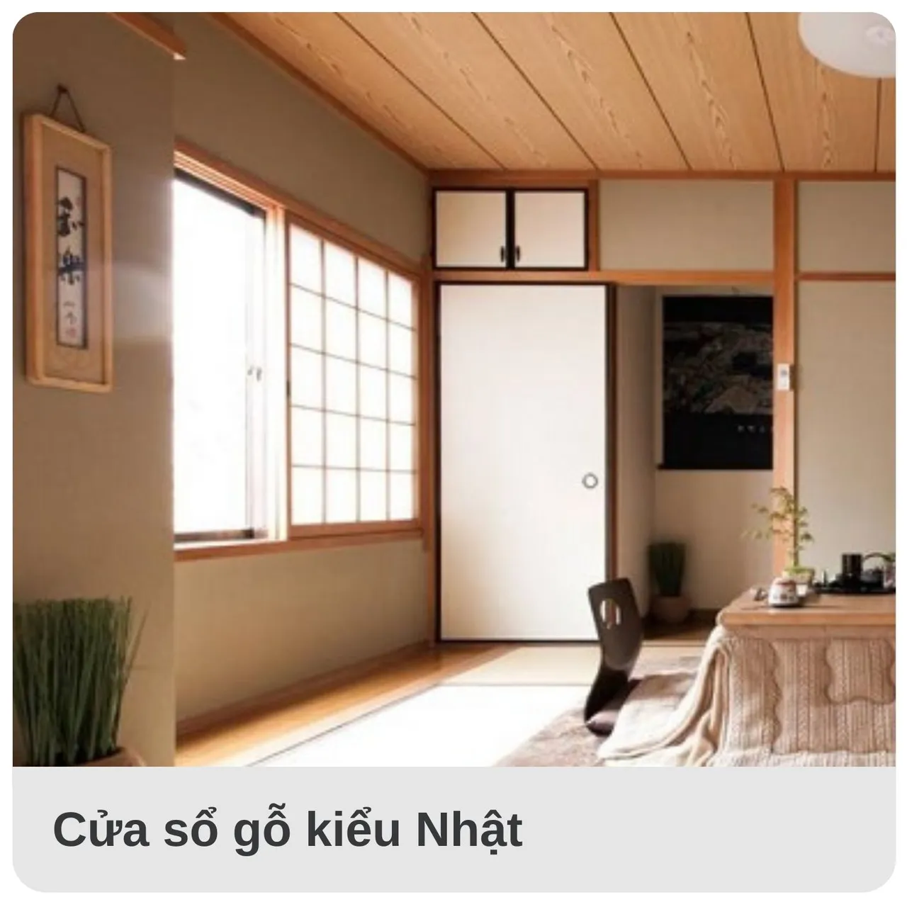 Mẫu cửa sổ gỗ kiểu Nhật với phần gỗ được ứng dụng với diện tích vừa phải