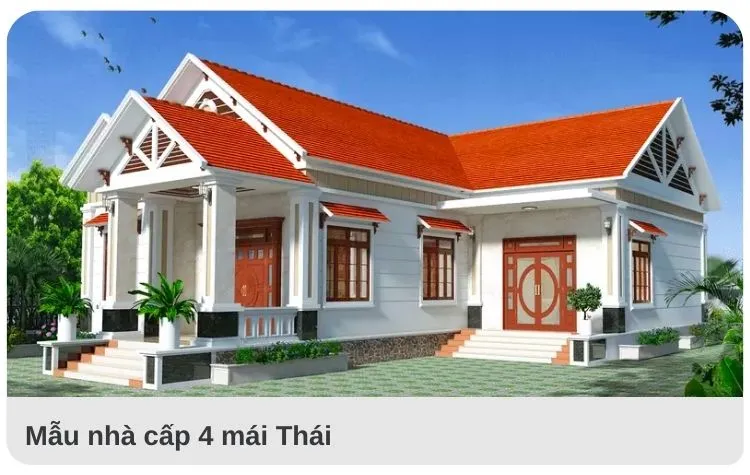 Nhà cấp 4 mái Thái thường được xây dựng từ các vật liệu địa phương như gạch, đá, bê tông, tre, mây tre...