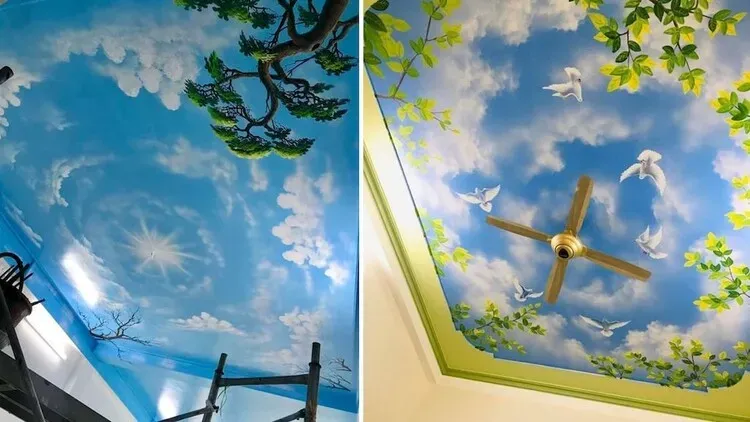 Trần mây: Mức giá vẽ và 19 mẫu tranh vẽ trần mây bắt mắt nhất 2023