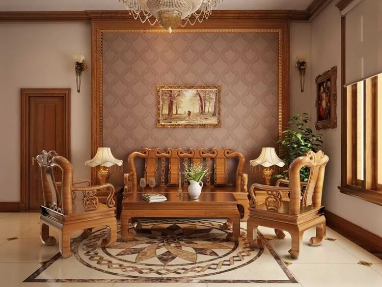 Bàn ghế gỗ hương tạo điểm nhấn hài hoà cho các căn hộ theo phong cách tân cổ điển