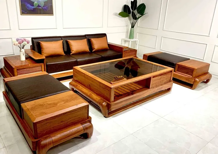 Bàn ghế gỗ hương theo phong cách khối hộp cho các căn hộ hiện đại