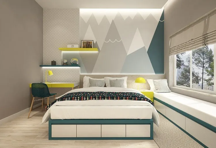Decal dán tường với tông màu trầm phù hợp cho phòng ngủ theo phong cách Scandinavian