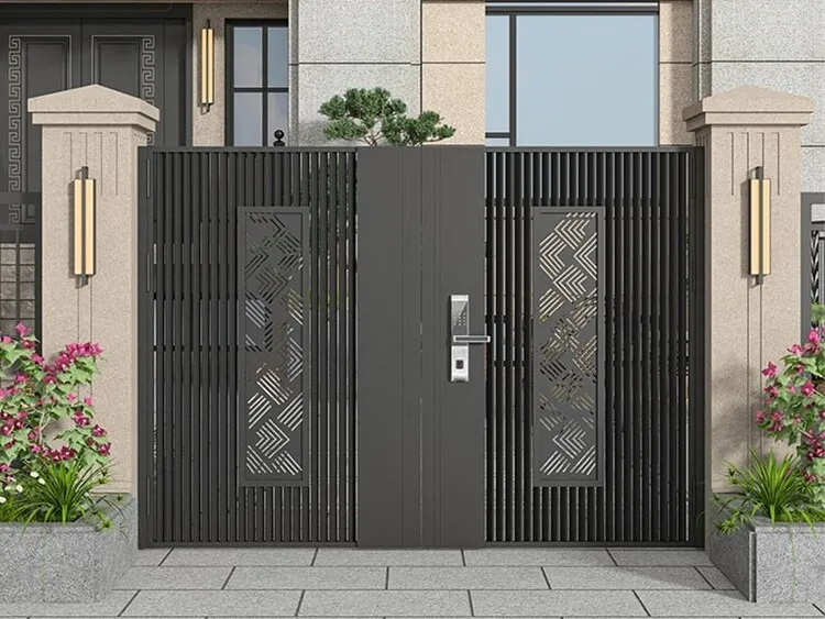 Mẫu cửa cổng đẹp bằng sắt hộp phủ sơn tĩnh điện màu đen tăn sự sang trọng cho căn hộ.