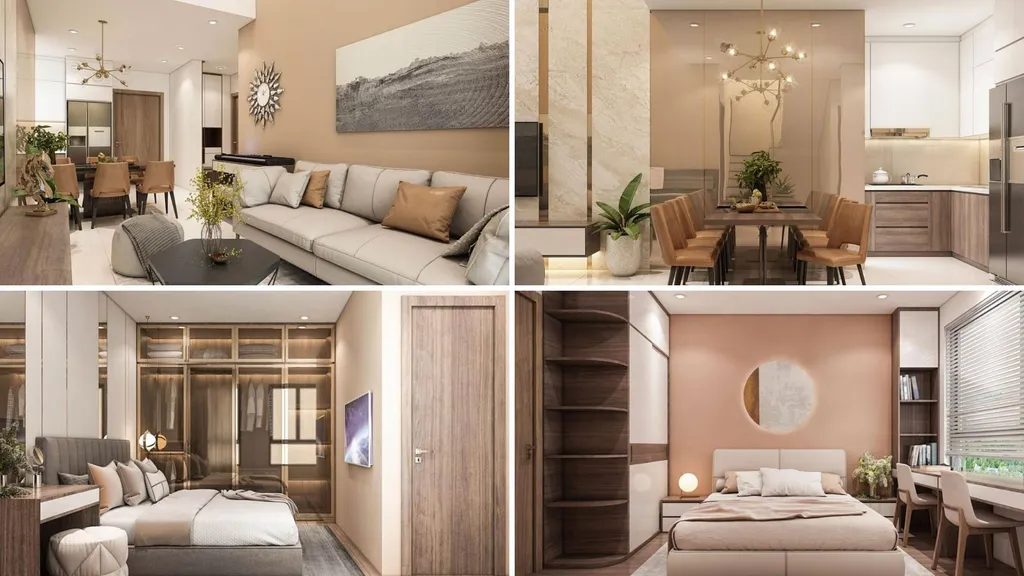 Mẫu thiết kế căn hộ Emerald Celadon Tân Phú 105m2 kiểu Hiện đại, với tông màu gỗ ấm áp, tinh tế