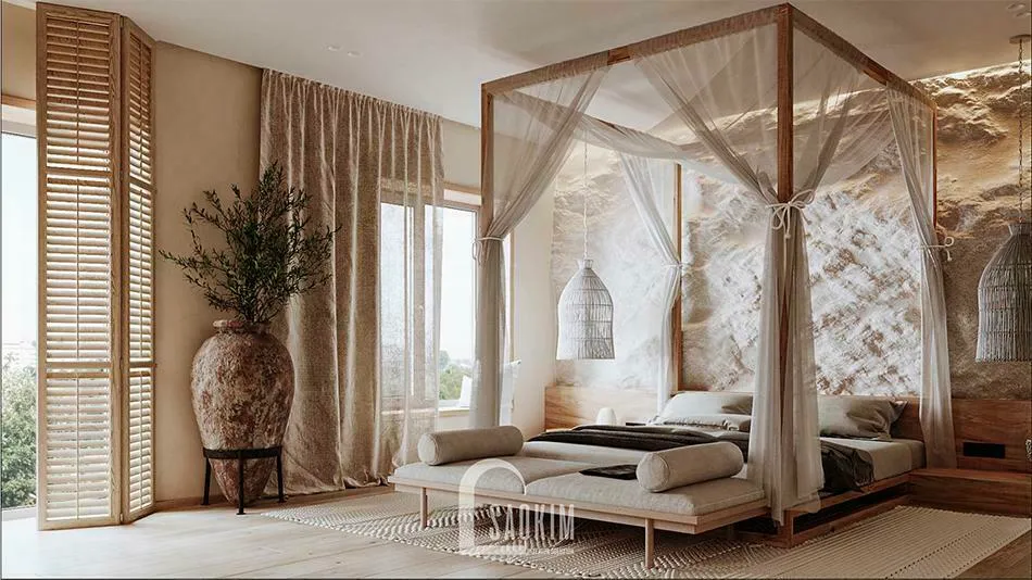 Mẫu thiết kế phòng ngủ phong cách nội thất Wabi Sabi.