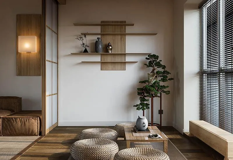 Mây, tre, trúc,… là những chất liệu thường có trong các thiết kế nội thất phong cách Nhật Bản