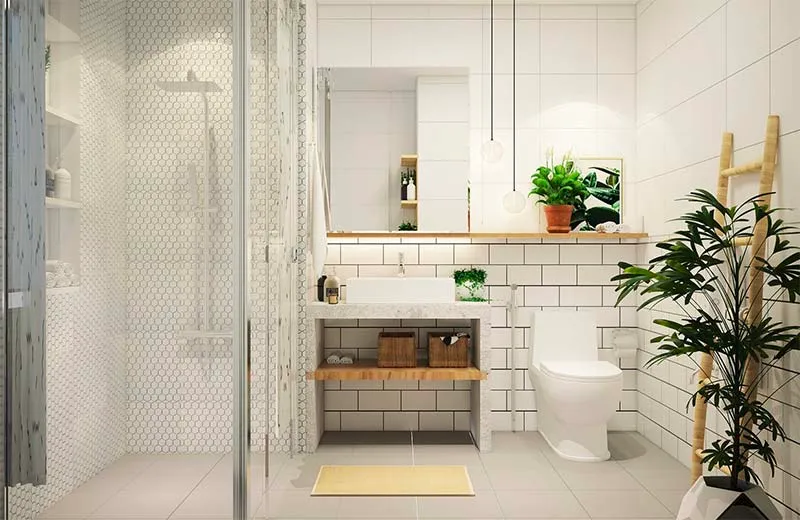 Phòng tắm với thiết kế đơn giản nhưng đầy đủ tiện nghi với hai không gian riêng biệt.