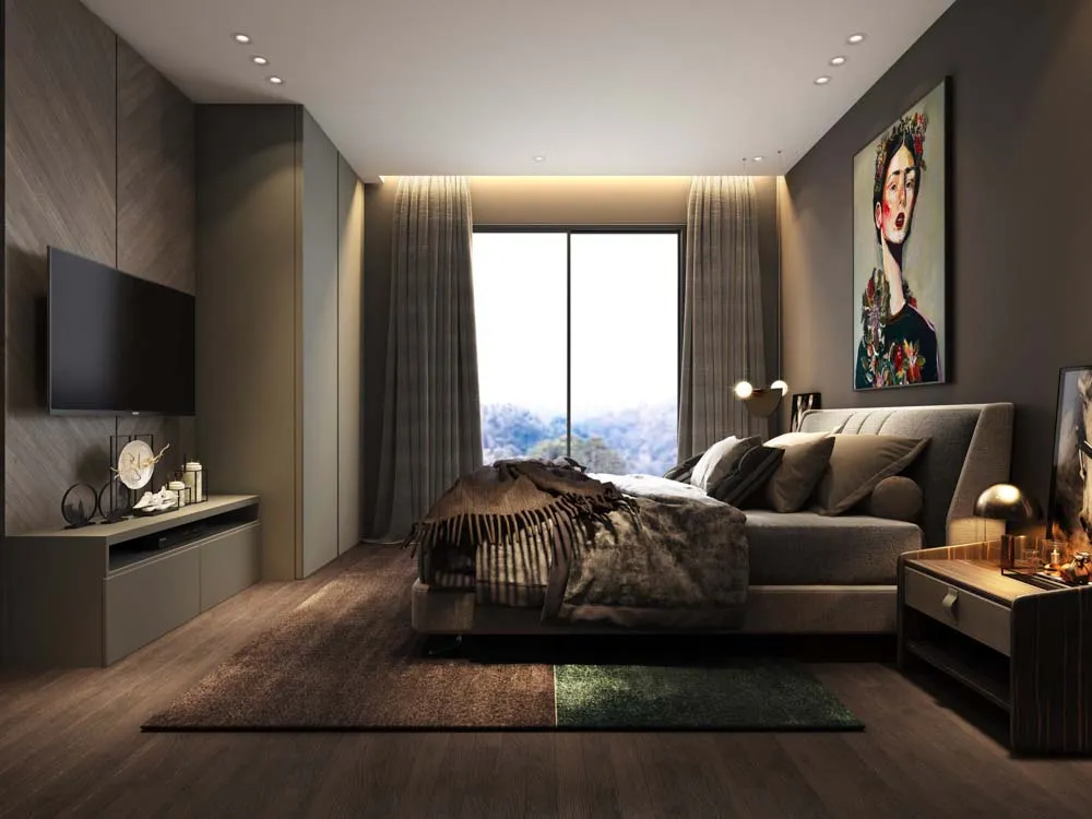 Sàn gỗ tối màu cho phòng ngủ thiết kế hiện đại