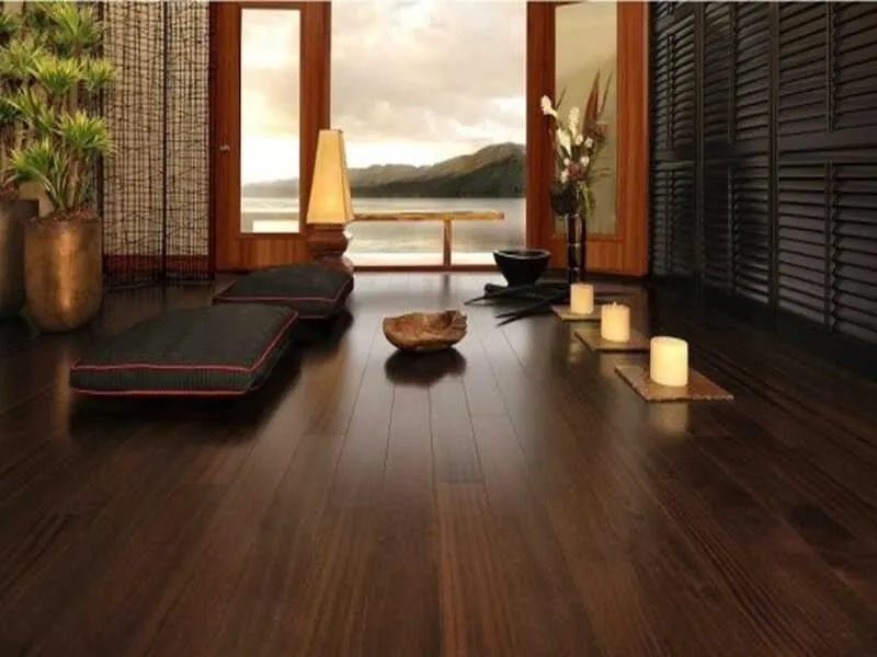 Sàn gỗ tự nhiên được sử dụng ở căn hộ nội thất phong cách Nhật Bản