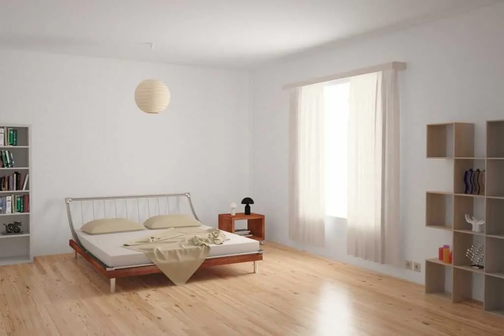 Tiếp tục là một mẫu sàn gỗ tone sáng cho phòng ngủ tối giản