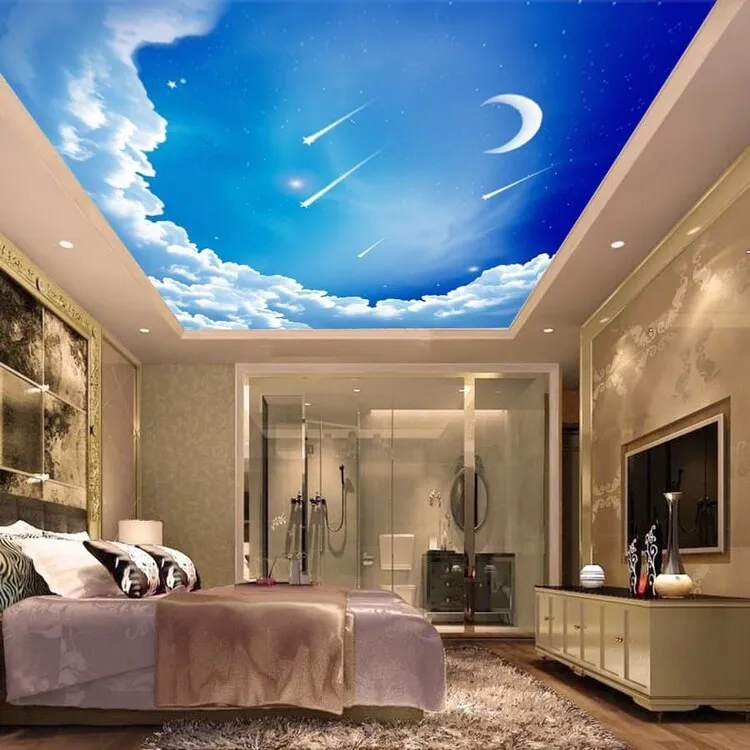 Trần mây cho phòng ngủ với bầu trời và sao băng