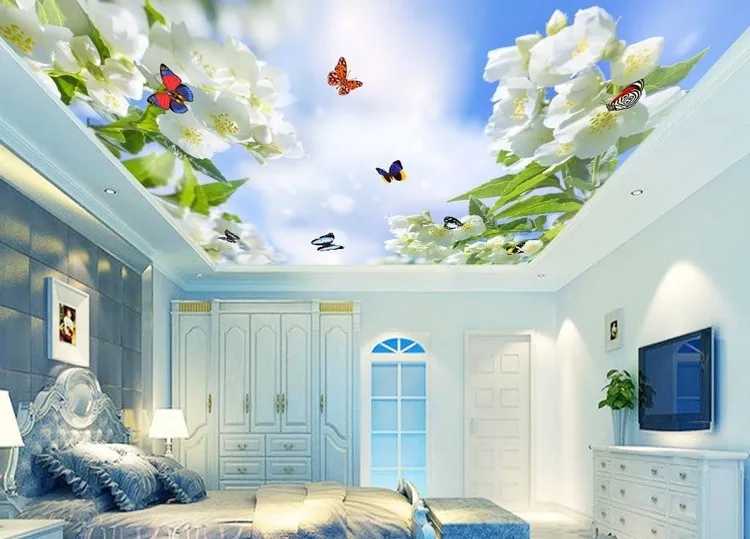Trần mây với chủ đề hoa lá mùa xuân mang sự thư thái, tươi mát vào phòng ngủ 