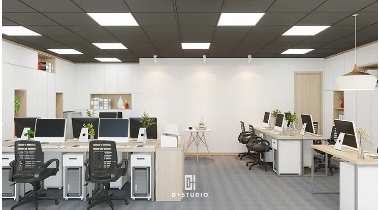 Văn phòng tone sáng kết hợp cây xanh 