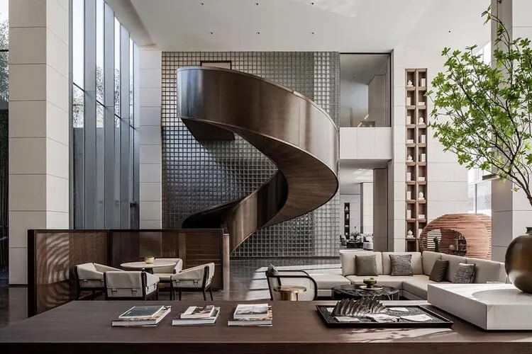 Cầu thang xoắn ốc bằng kim loại cực đẹp cho căn hộ theo phong cách công nghiệp.
