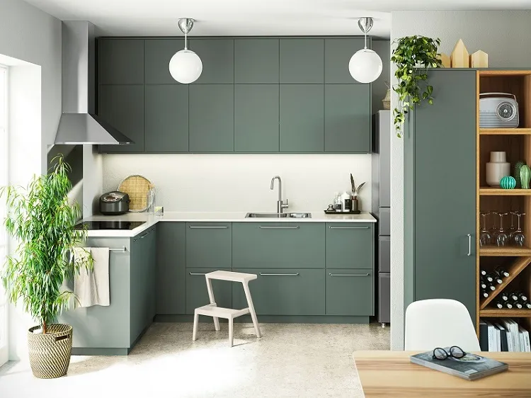 Mẫu tủ bếp xanh pastel theo phong cách đơn giản, hiện đại