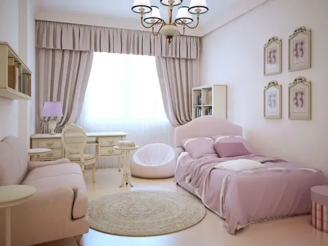 Phòng ngủ phong cách Hàn Quốc với tone màu be và hồng tím vô cùng lãng mạn