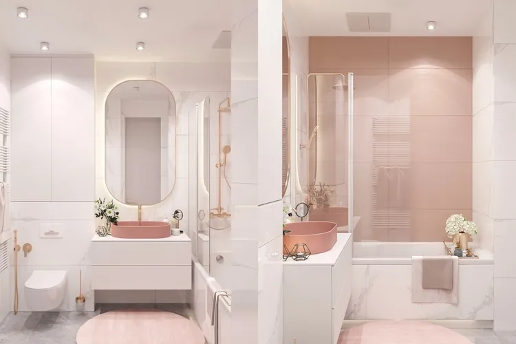 Thiết kế phòng tắm 4m2 đẹp với tông hồng nhẹ nhàng và thanh lịch