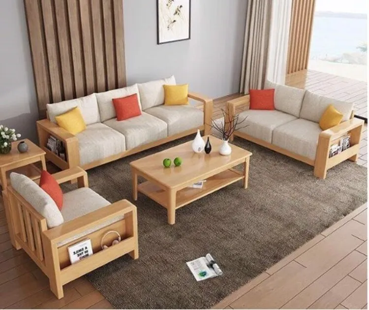 Bàn ghế sofa từ gỗ cao su