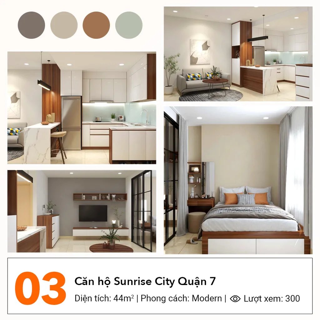 Căn hộ Sunrise City quận 7 diện tích 44m2 được thiết kế theo phong cách hiện đại với màu trắng tinh tế.