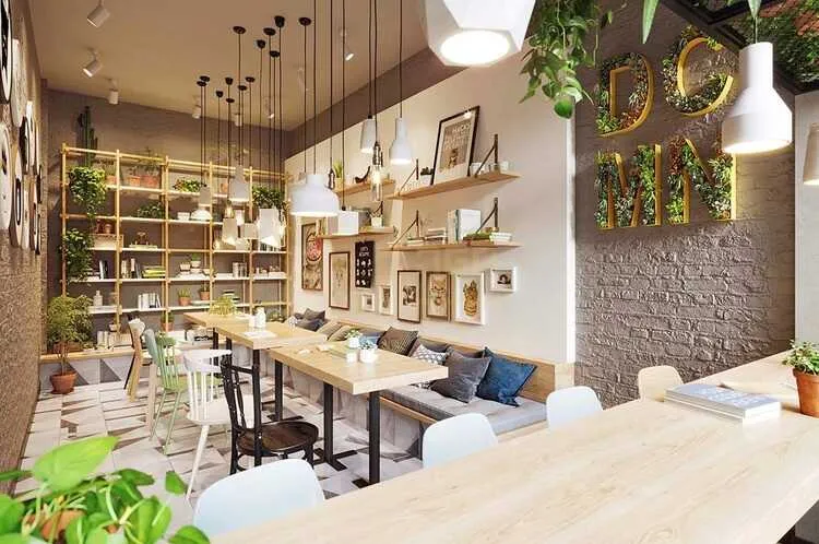 Màu vàng sáng tự nhiên của gỗ cao su khiến không gian quán cà phê trở nên trang nhã và đậm chất Hàn Quốc.