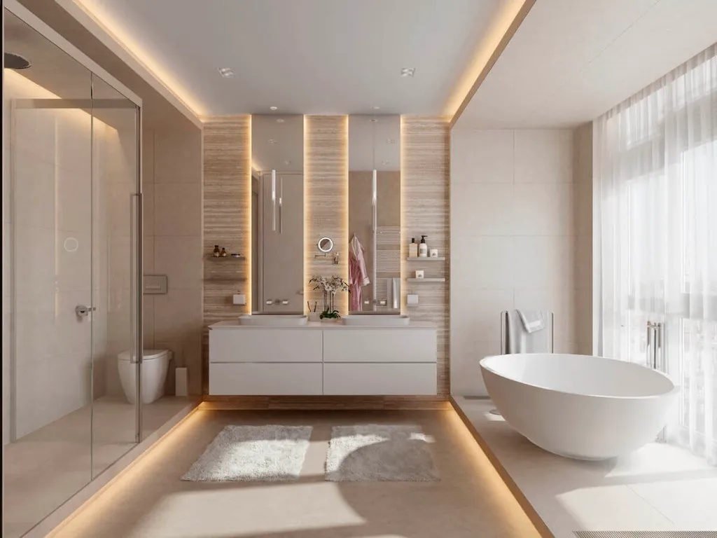 Vách kính nhà tắm thường có thể lắp đặt ngang hoặc dọc để tạo ra một mặt phẳng chắn nước và tách biệt không gian phòng tắm với các không gian khác trong nhà.