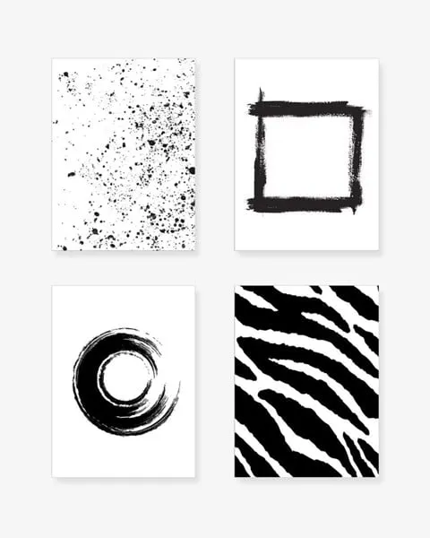 Bộ 4 tranh trừu tượng trắng đen sắp xếp theo kiểu lưới