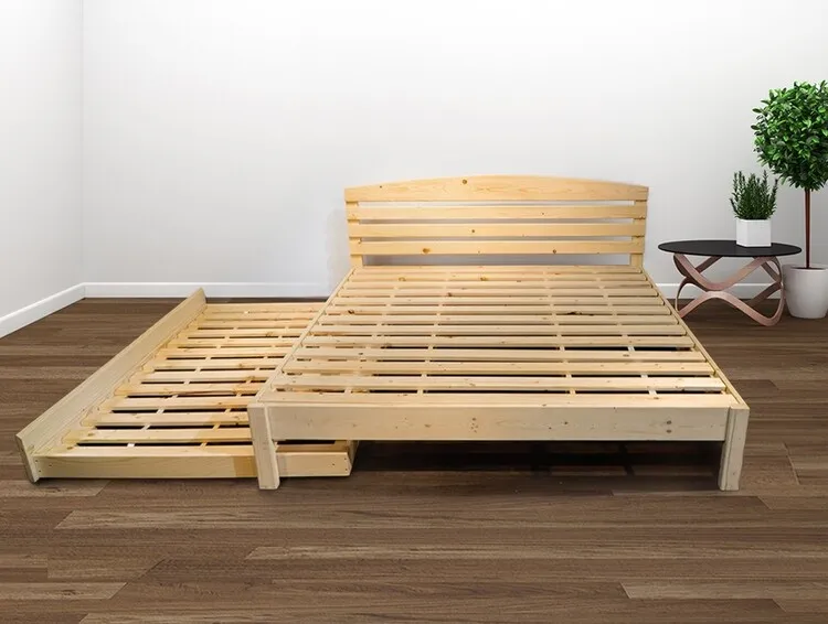 Giường ngủ từ gỗ dổi với thiết kế ngăn để đồ bên dưới tiện dụng 