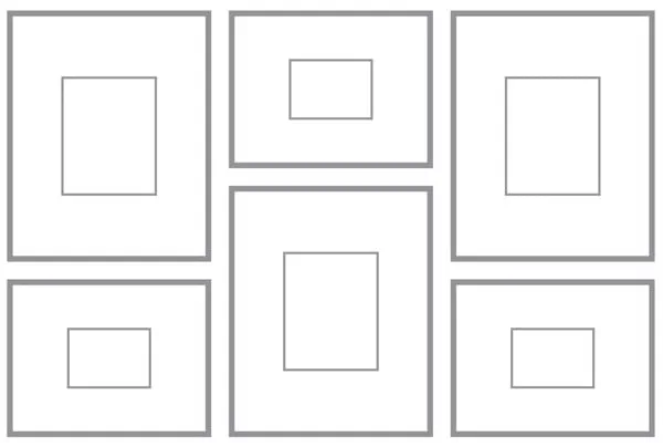 Kiểu sắp xếp tranh treo tường dạng lưới pha trộn (mixed grid)