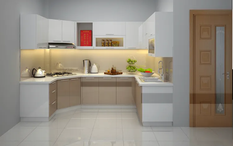 Mẫu tủ bếp được thiết kế với hình dáng độc đáo sao cho phù hợp với diện tích ngôi nhà.