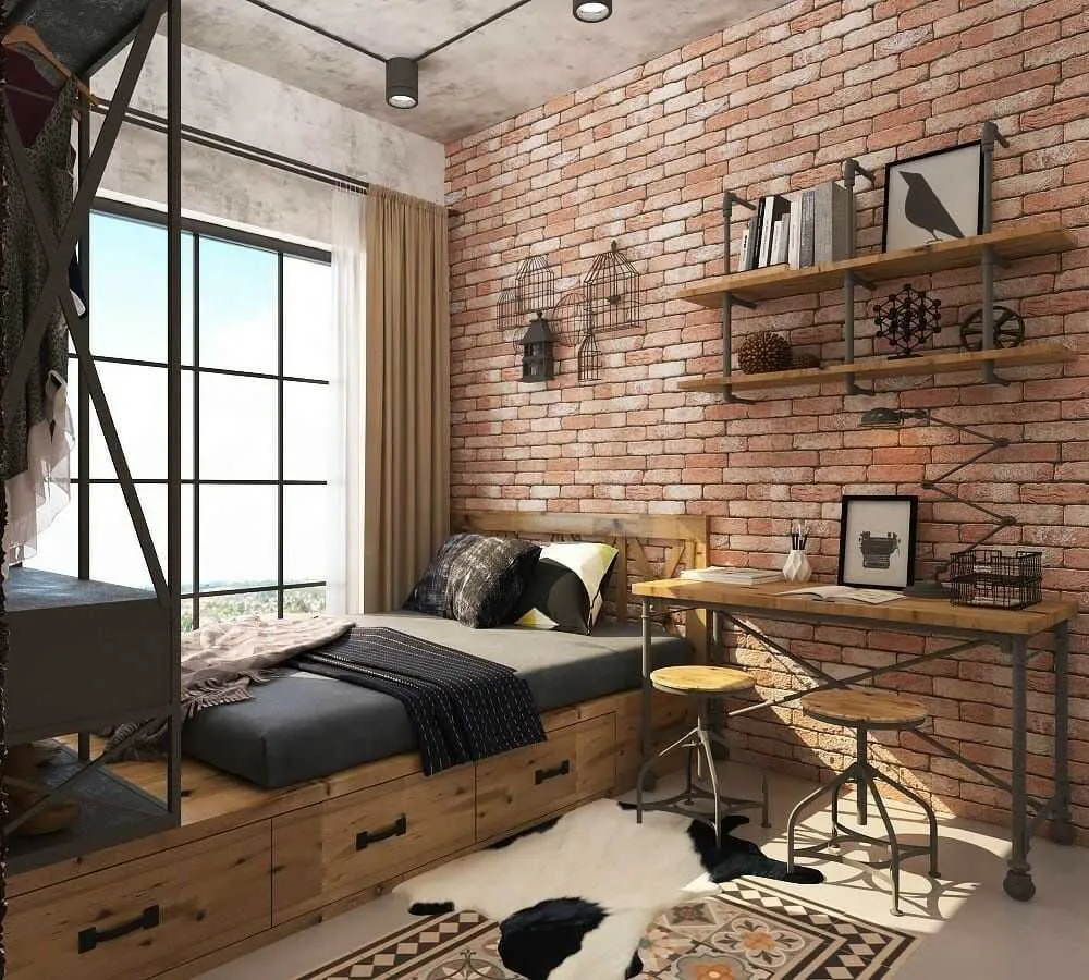 Những bức tường gạch thô mộc, các loại nội thất gỗ với thiết kế tối giản nhất cùng tông màu trầm tạo nên một không gian đậm chất Industrial đặc trưng.